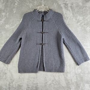 Zara Sweater Cardigan Women Large Gray Textured Knit Wool Blend Toggle Versatile